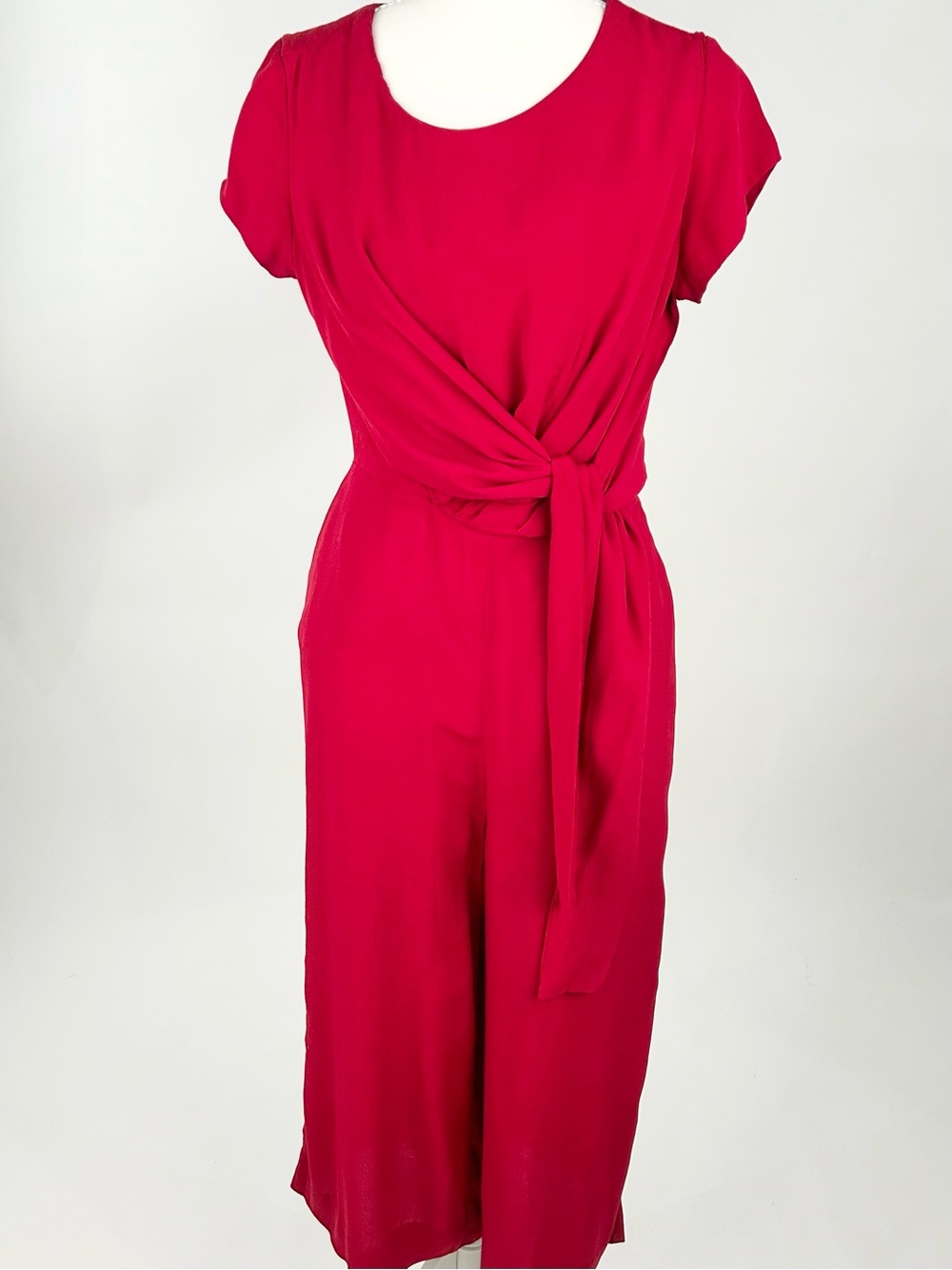 Maeve Anthropologie Grier Midi Jumpsuit Red Tie Front Wide Leg Size 4